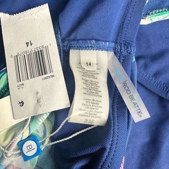 Bleu Rod Beattie NWT size 14 blue bikini swim bottoms with tropical print waistb - Picture 5 of 6